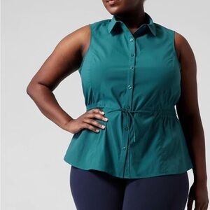 Athleta Teal Sleeveless Button-Down Shirt